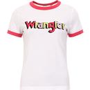 wrangler womens ringer neck logo print tshirt paradise pink white