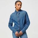 Wrangler Womens Femme Peplum Retro Denim Shirt in Light Hand 112370782 Model Front