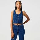 Wrangler Women's Groovy Jacquard Denim Shirt Vest in Blue model photo front