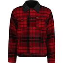wrangler mens checked wool trucker jacket lava red black