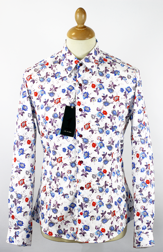 1 LIKE NO OTHER Columella Retro Mod Floral Jacquard Shirt