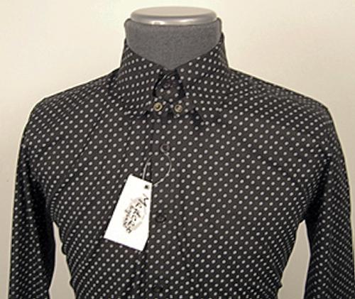 'Byron' - Retro Mod Tab Collar Shirt (Black) 