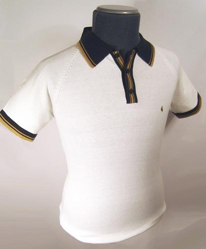'Gabicci Vintage Knitted Mens Polo' (White/Black)