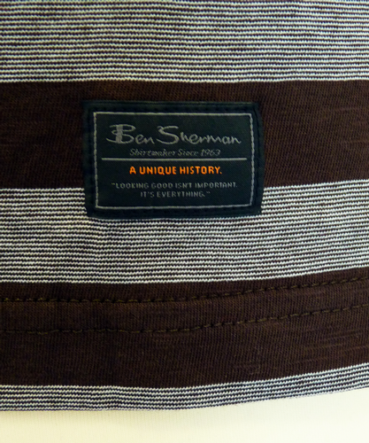 BEN SHERMAN Block Stripe Polo Shirt | Retro 60s Mod Texture Stripe Top