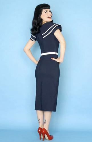 Tatyana Captain Pencil Dress in Blue | Retro 50s Dresses