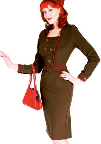 BETTIE PAGE 'Military' Vintage style Dress (Olive)