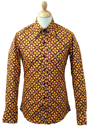 Dotsgrid Op Art Shirt | CHENASKI Retro Mod Seventies Big Collar Shirt