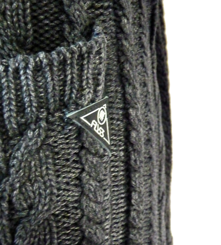 50% OFF!FLY53 'CARNAGE' MENS RETRO INDIE CABLE KNIT MOD CARDIGAN (Blac