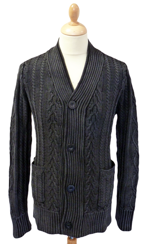 Carnage FLY53 Mens Retro Cable Knit Mod Cardigan