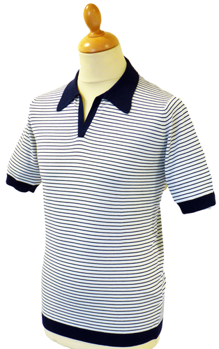 Perry Skipper Neck Polo Shirt | JOHN SMEDLEY Retro Mod Stripe Top