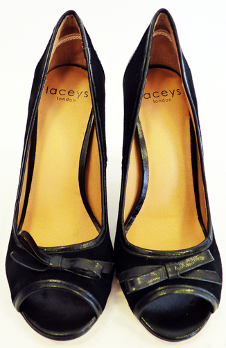 Rubina LACEYS Retro 60s Mod Suede Peep Toe Shoes B