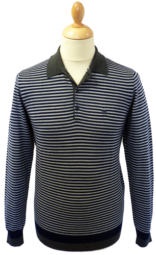 Bibury MERC Mens Retro Stripe Knitted Mod Polo Top