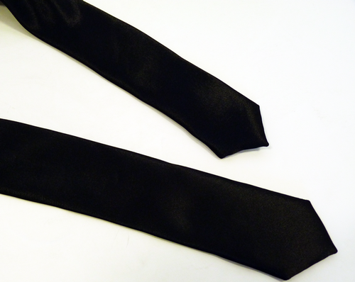 'McCai' - Mens Retro Mod Skinny Satin Tie (Black)