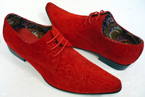 NEW MADCAP MOD RETRO MOD SIXTIES PAISLEY SUEDE SHOES Winklepickers 60s JAG RED