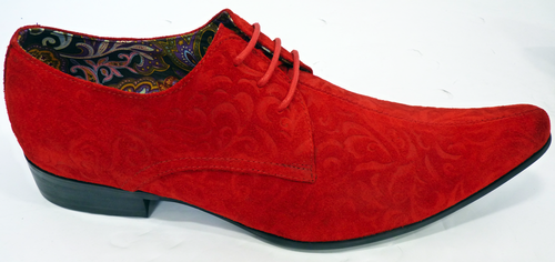 NEW MADCAP MOD RETRO MOD SIXTIES PAISLEY SUEDE SHOES Winklepickers 60s JAG RED