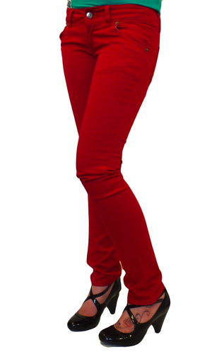 'Fiery Drainpipe Jeans' - Retro Red Skinny Jeans