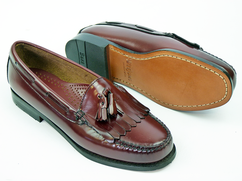 BASS WEEJUNS Layton Retro Mod Tassel Loafer Shoes Burgundy