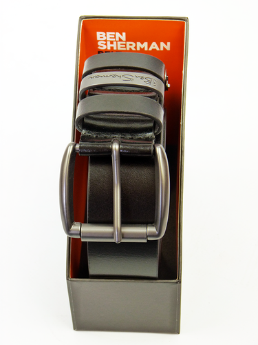 Mens Ben Sherman Leather Belt Boxed Cut To Fit Black, One Size