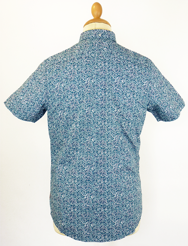 BEN SHERMAN Micro Floral Retro 60s Mod Archive Print Shirt Blue