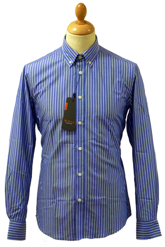Cool Blue Stripe BEN SHERMAN Retro 60s Mod Shirt