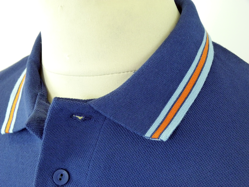 DAVID WATTS Retro Indie Mod British Made Pique Polo Shirt Navy