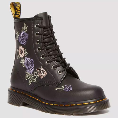 Dr Martens Vonda Floral Reclaimed Leather Boots in Black Genix Nappa 40690001 Front photo