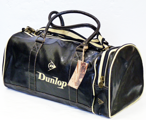 Dunlop Retro Gym Holdall Sports Weekend Barrel Shoulder Bag Black