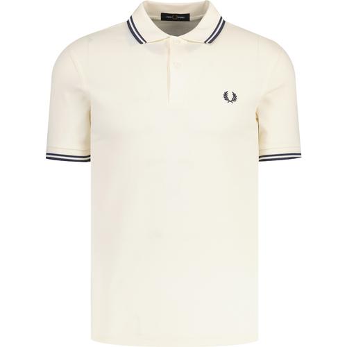 fred perry mens mod twin tipped pique polo tshirt ecru navy