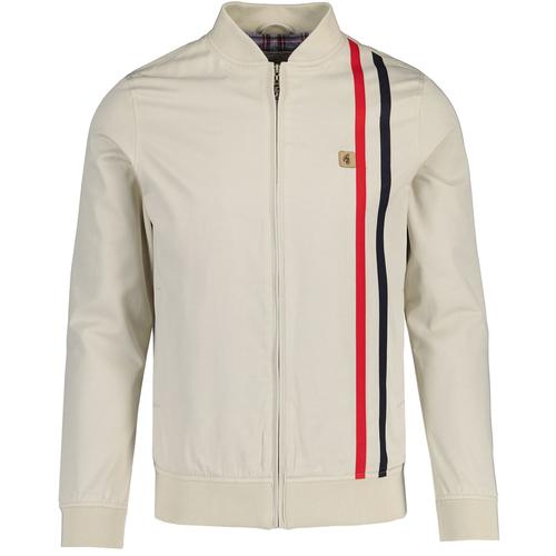 Gabicci Vintage Griffin Mod Racing Stripe Baseball Jacket in Cream Front Photo