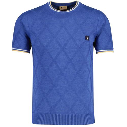 Gabicci Vintage Santino Retro Tipped Knitted T-shirt in Sapphire pictured from front