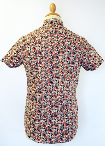 GABICCI VINTAGE Manzarek Retro 60s Mod Abstract Floral Shirt Red