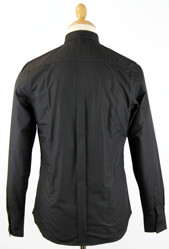 GABICCI VINTAGE Wyman Retro 60s Mod Bar Collar Shirt Black