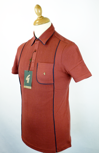 GABICCI VINTAGE Retro Mod Waffle Front Piping Polo Madder