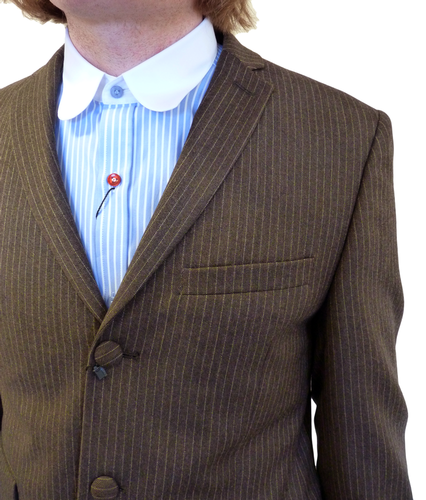 GIBSON LONDON Mod 3 Button Brown Pinstripe Suit