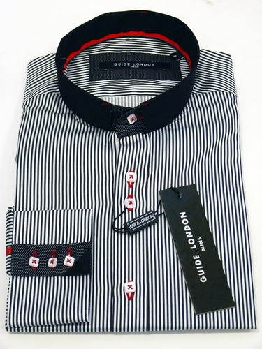 GUIDE LONDON Retro 60s Mod Black Pinstripe Shirt