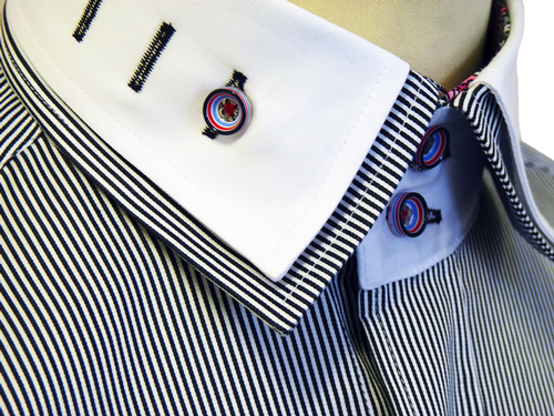 GUIDE LONDON Double Collar Shirt | Retro Mod Black Stripe Shirt