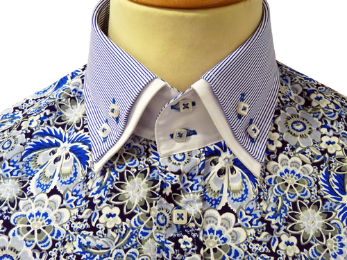 GUIDE LONDON Retro Floral Double Collar Mod Shirt