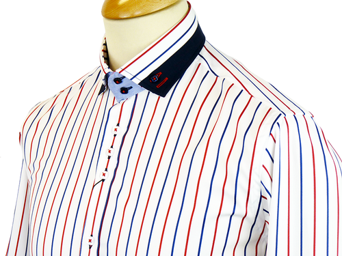 GUIDE LONDON Bold Stripe Retro 60s Mod Smart Dress Shirt