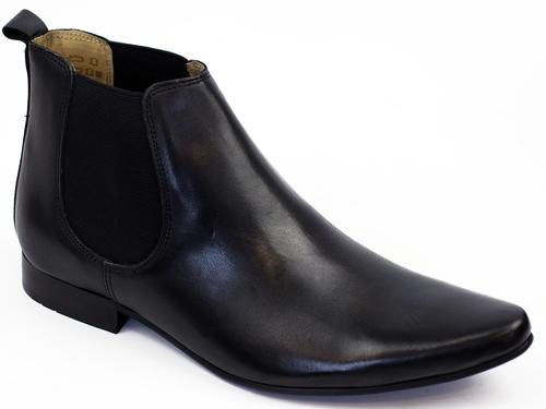 IKON Sly Mens Retro Sixties Mod Black Leather Chelsea Boots
