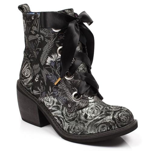 Irregular Choice NEW Quick Getaway green red teal gold floral heel ankle boots