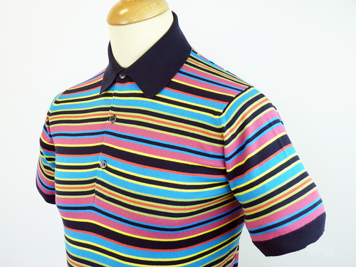 Liam JOHN SMELDEY Retro Multi Stripe Mod Polo Top