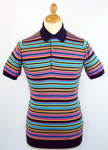JOHN SMEDLEY Liam Retro 60s Multi Stripe Mod Polo Shirt