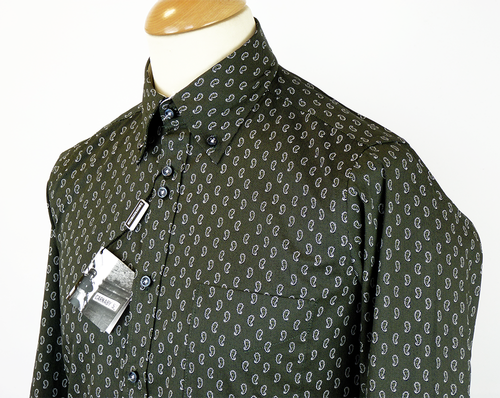 LAMBRETTA Mono Paisley Pindot Retro 60s Mod Shirt Black