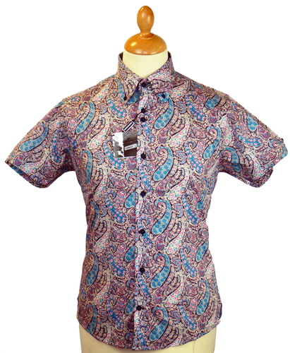 LAMBRETTA Psychedelic Paisley Retro 60s Mod Shirt Short Sleeve