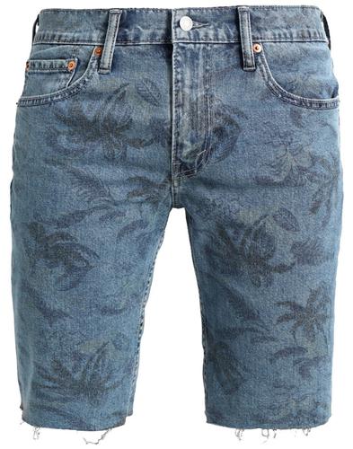 Retro 70s Style Cut-off Denim Mens Shorts With Palm Print