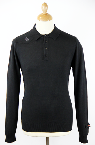 LUKE 1977 Milk Retro 60s Mod Knitted Polo Shirt Black