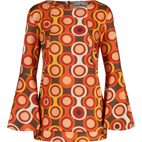 madcap england womens retro psych out long bell sleeve top emperador brown yellow