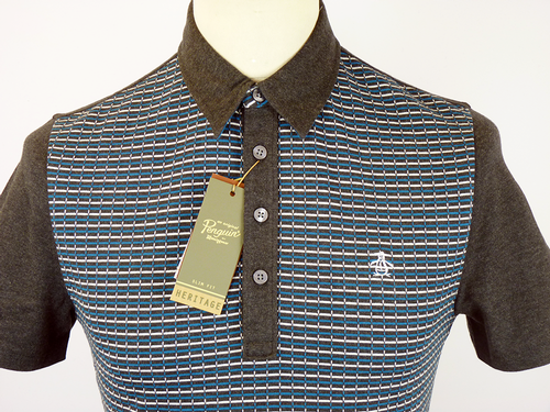 ORIGINAL PENGUIN Stripe Jacquard Retro Mod Polo Shirt Charcoal
