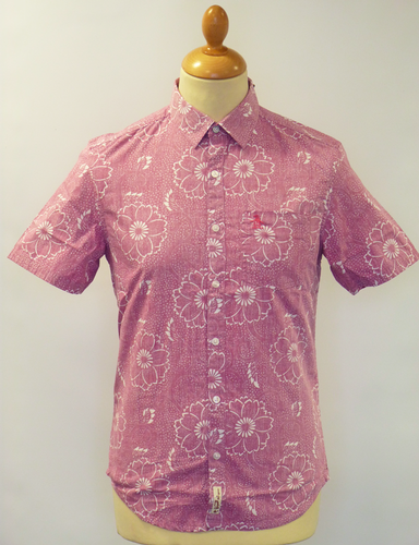 ORIGINAL PENGUIN Floral Woven Retro Sixties Mod Shirt Magenta