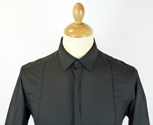 PETER WERTH Retro 60s Mod Concealed Placket Black Shirt